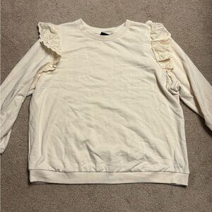 Who What Wear Womens Casual Top Beige Cotton Blend Long Sleeve Ruffles Lace 2x